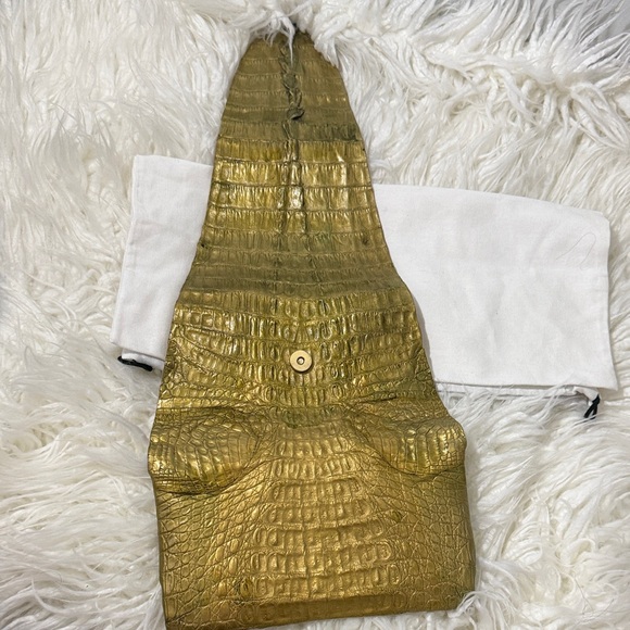 B.Romanek Gold Crocodile Embossed Clutch bag